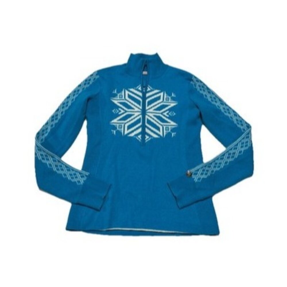 Obermeyer Women’s Winter Blue Snowflake Wool Blend 1/2 Zip Sweater Jacket Small